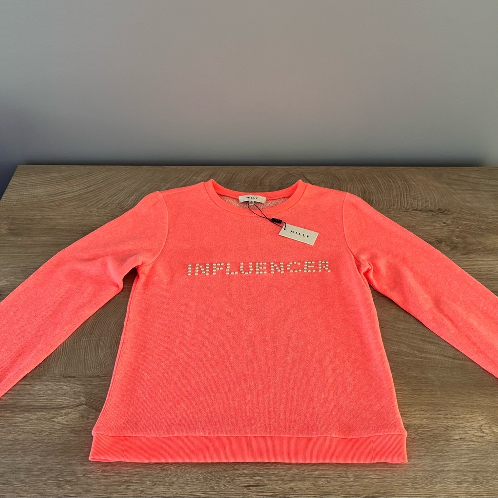 Milly Bright Coral Crewneck Sweatshirt